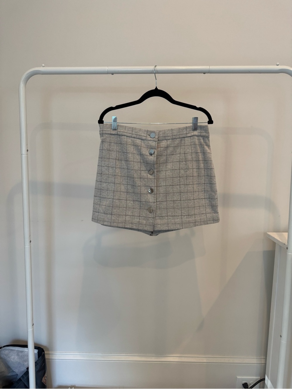 Anthropologie Gray Plaid Button-Front Mini Skort